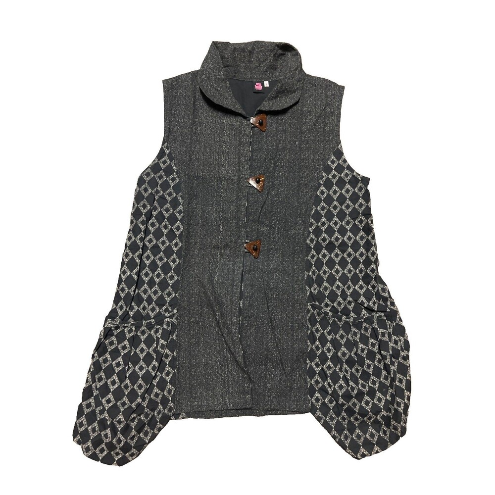 Cupcake International Womens Black Textured Sleeveless Cotton Vest Jacket Size S